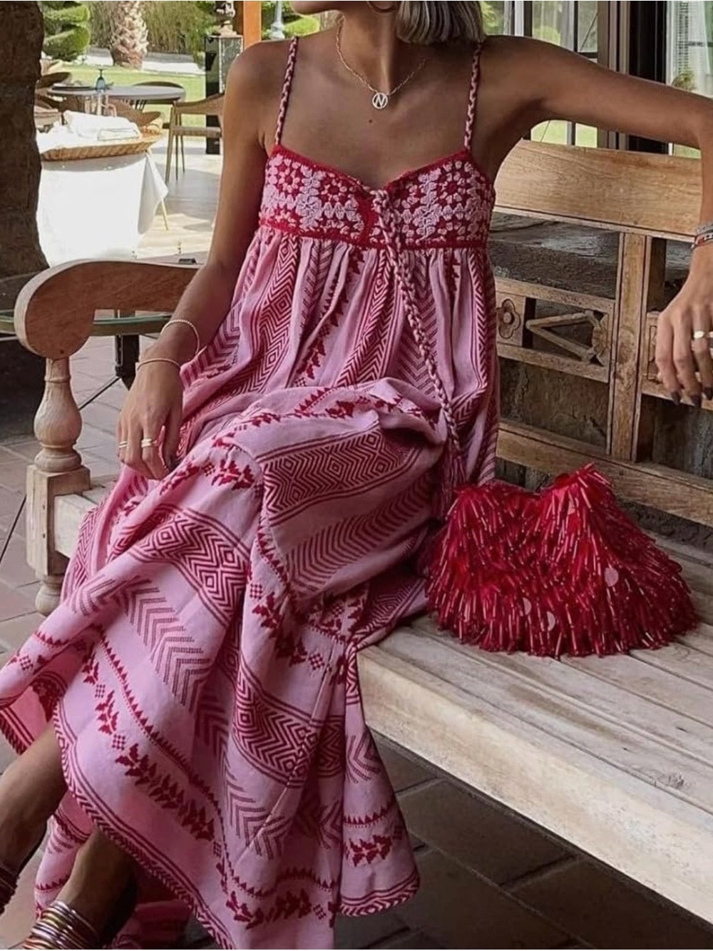 Francesca's Collections Pink and Red Embroidered Maxi Dress - Picture 2 of 2